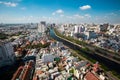 Top view of Ho Chi Minh City with the river Saigon SÃÂ´ng SÃÂ i GÃÂ²n Royalty Free Stock Photo